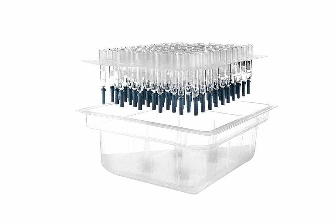 Presterilized syringes in tub