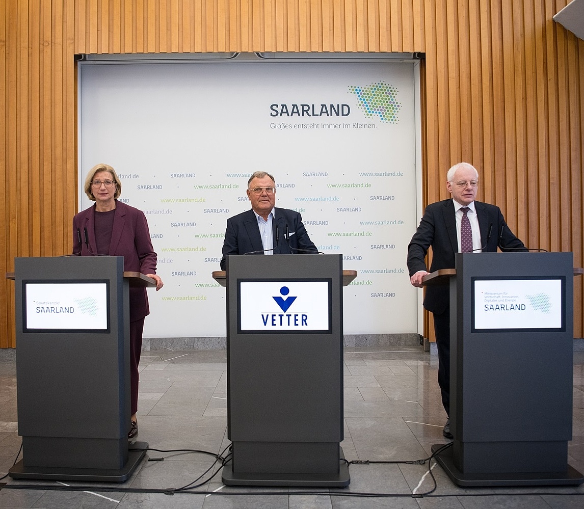 Pressekonferenz mit saarländischer Ministerpräsidentin Anke Rehlinger, Wirtschaftsminister Jürgen Barke und Beiratsvorsitzender Senator h. c. Udo J. Vetter