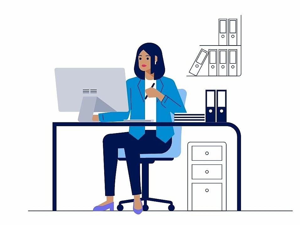 Illustration Person am Computer weiß 