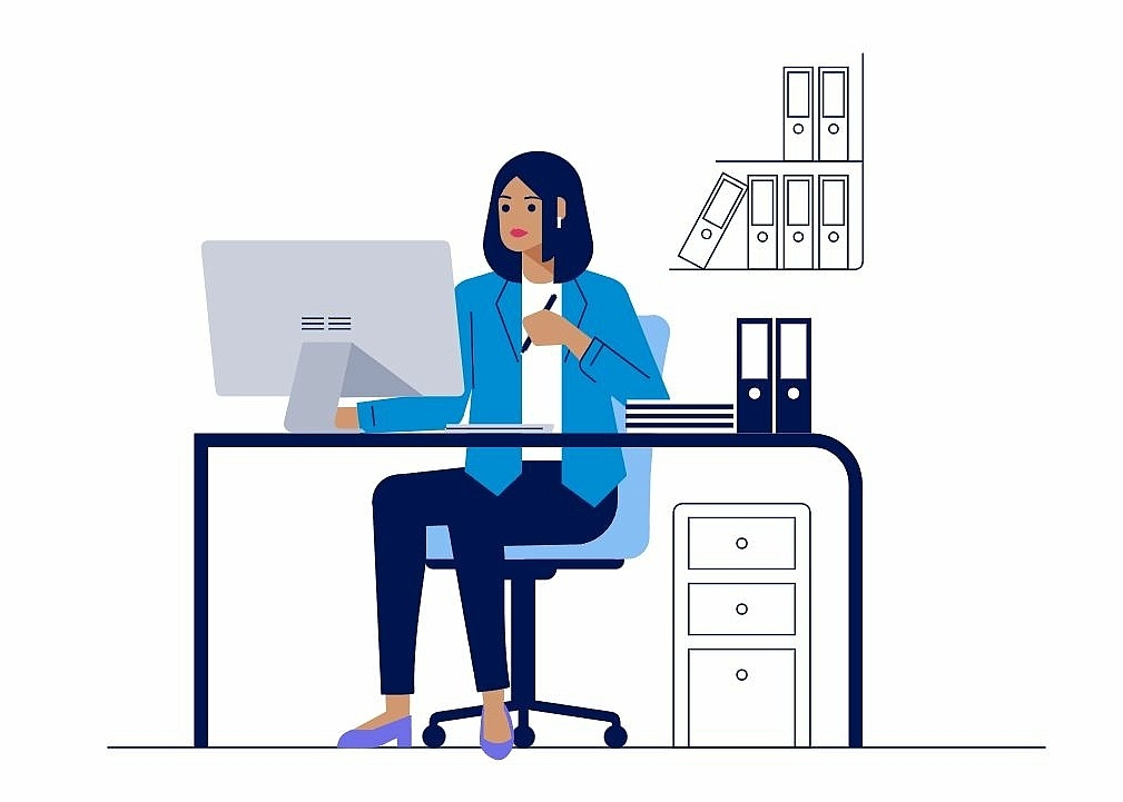 Illustration Person am Computer weiß 