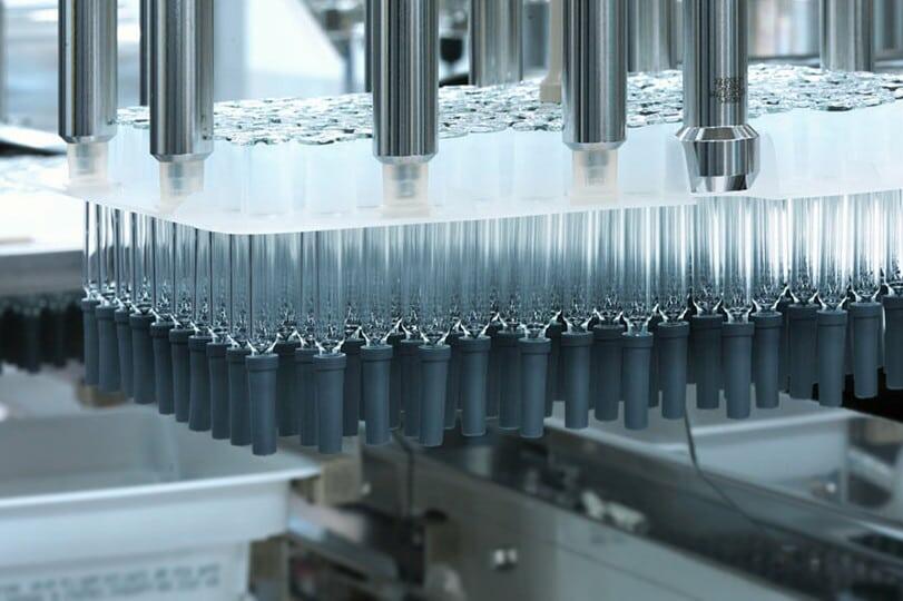 Commercial drug products being manufactured in syringes