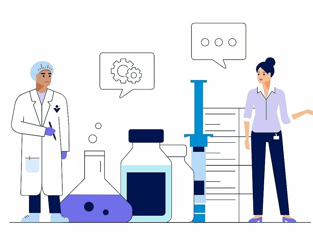 Illustration Vetter Arzneimittelherstellung weiß