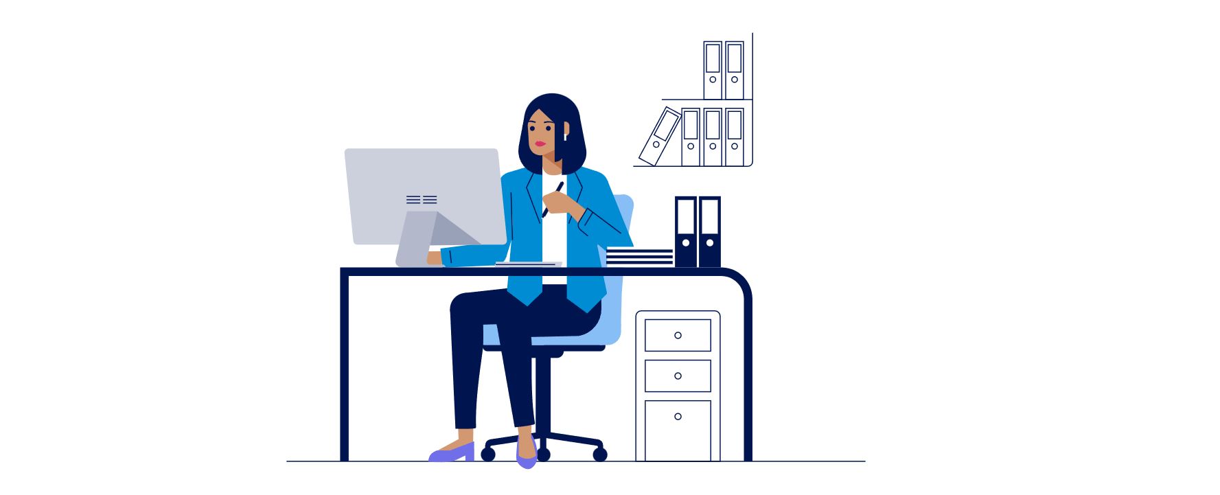 Illustration Person am Computer weiß 